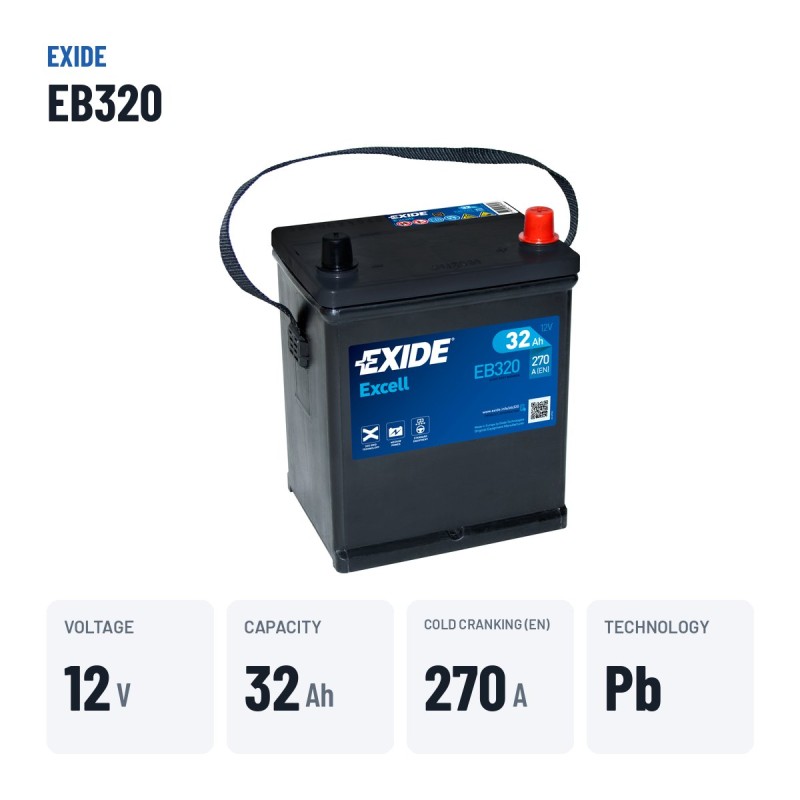 Batería de coche Exide EB320 12V 32Ah 270A – datos clave