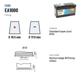 Bateria de carro Exide EA1000 12V 100Ah 900A – terminal e fixação