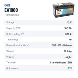 Batteria auto Exide EA1000 12V 100Ah 900A – scheda tecnica