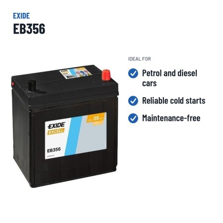Bateria de carro Exide EB356 12V 35Ah 240A | baterias.com