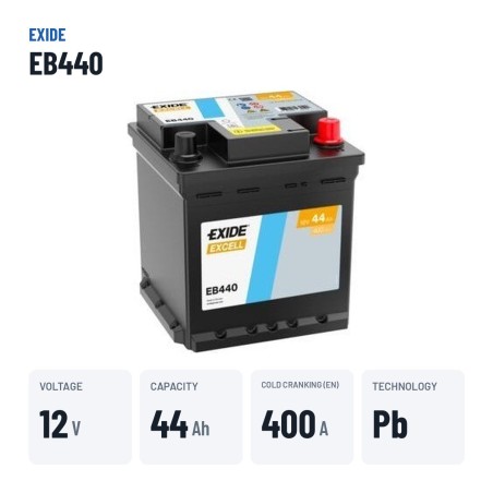 Autobatterie Exide EB440 12V 44Ah 400A | baterias.com