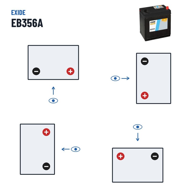 Autobatterie Exide EB356A 12V 35Ah 240A – Polarität (Schaltung 0, + rechts)