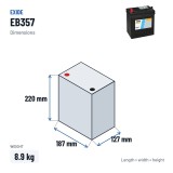 Batería de coche Exide EB357 12V 35Ah 240A – medidas 187 × 127 × 220 mm