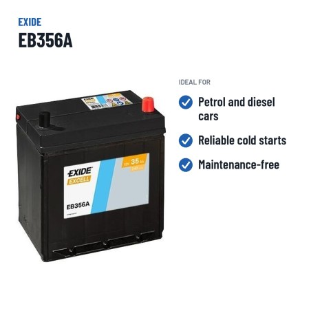 Batteria auto Exide EB356A 12V 35Ah 240A – usi consigliati