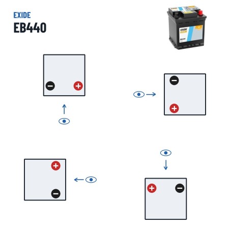Batería de coche Exide EB440 12V 44Ah 400A – polaridad (esquema 0, + derecha)