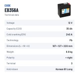 Car battery Exide EB356A 12V 35Ah 240A – technical data