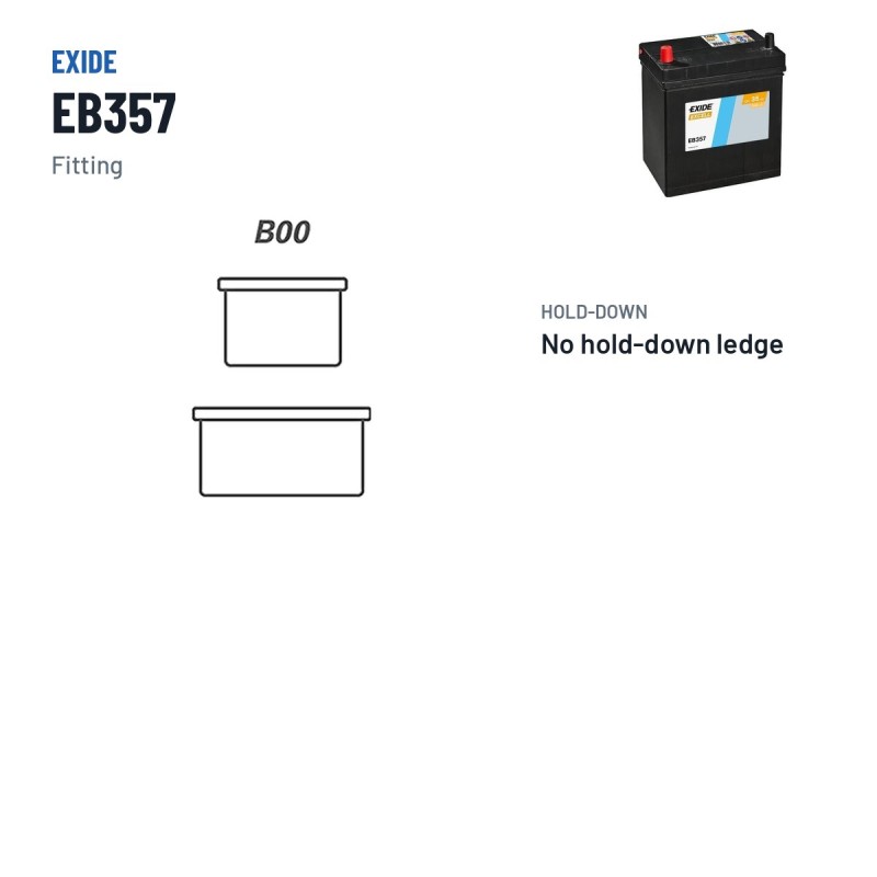 Batería de coche Exide EB357 12V 35Ah 240A – borne y sujeción