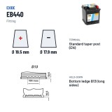 Batería de coche Exide EB440 12V 44Ah 400A – borne y sujeción