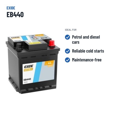 Autobatterie Exide EB440 12V 44Ah 400A | baterias.com