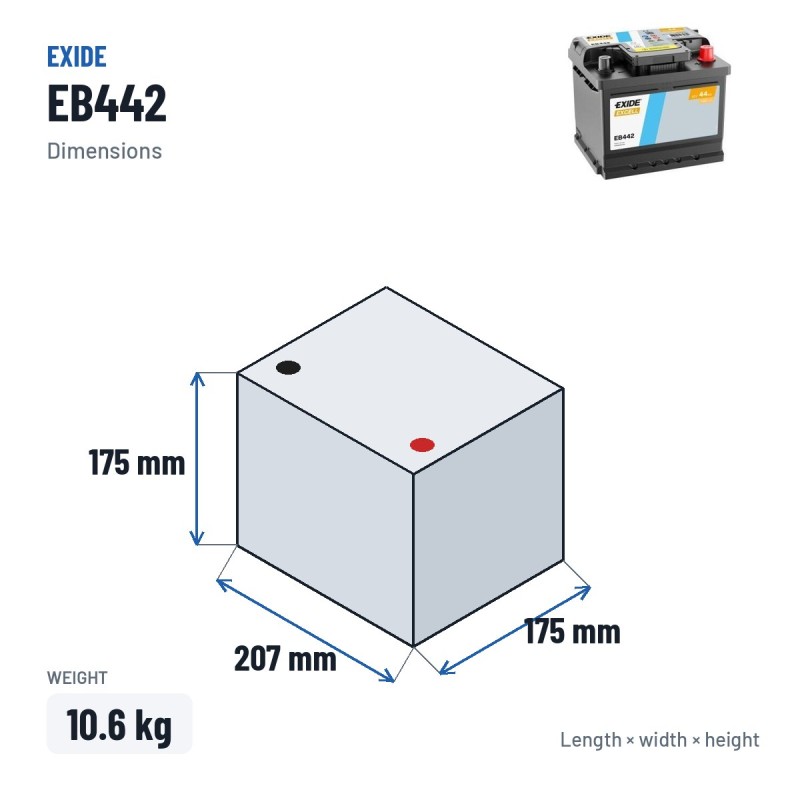 Batería de coche Exide EB442 12V 44Ah 420A | baterias.com