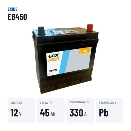 Batería de coche Exide EB450 12V 45Ah 330A – datos clave