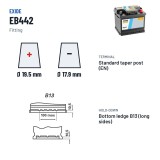 Batteria auto Exide EB442 12V 44Ah 420A – terminali e fissaggio
