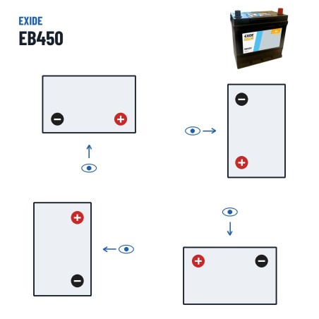 Batería de coche Exide EB450 12V 45Ah 330A – polaridad (esquema 0, + derecha)