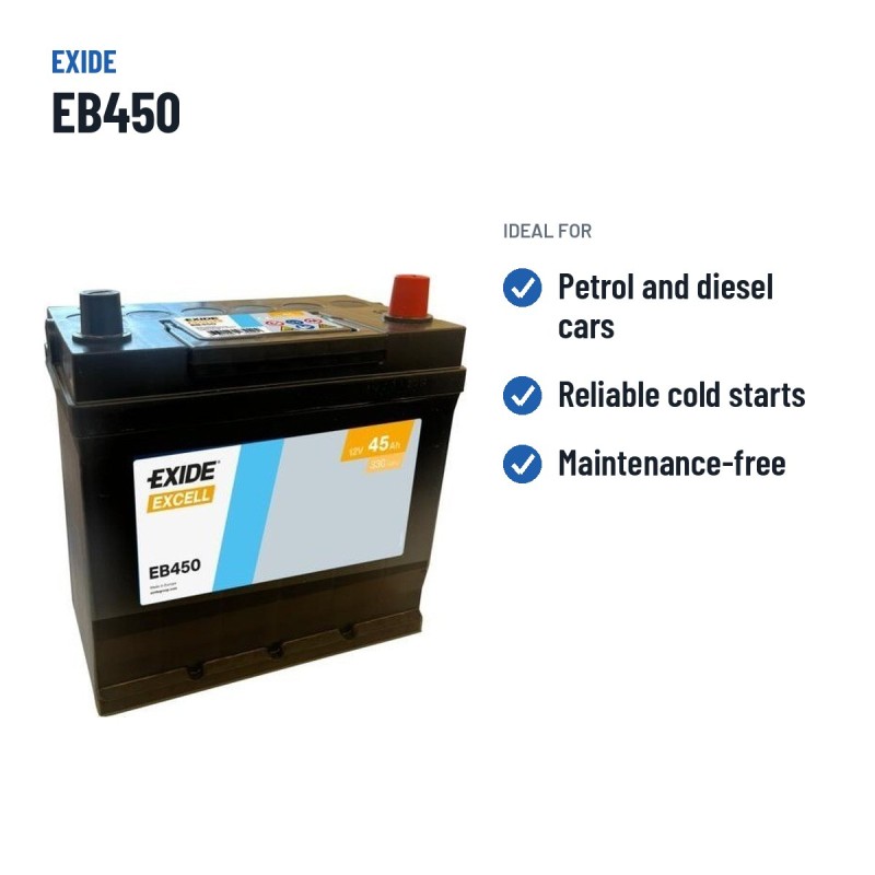 Batería de coche Exide EB450 12V 45Ah 330A – usos recomendados
