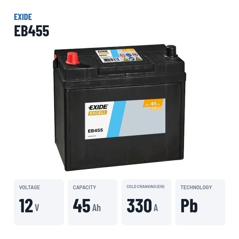 Car battery Exide EB455 12V 45Ah 330A – key specs