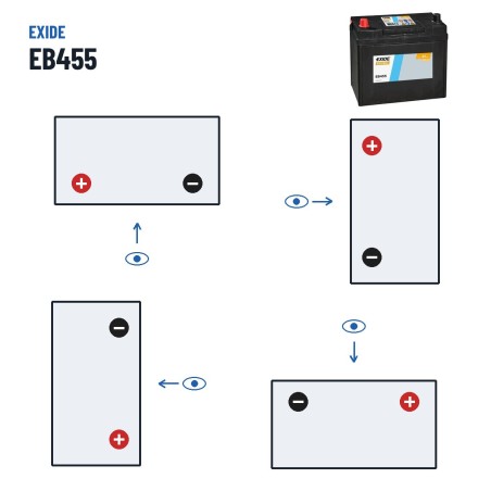 Batería de coche Exide EB455 12V 45Ah 330A – polaridad (esquema 1, + izquierda)