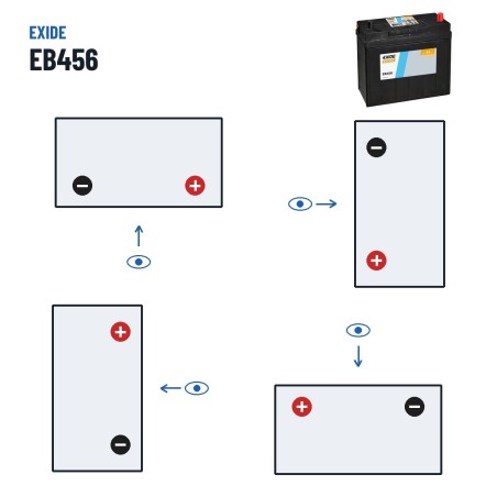 Bateria de carro Exide EB456 12V 45Ah 330A – polaridade (esquema 0, + direita)