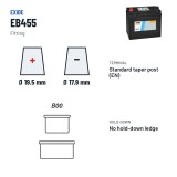 Car battery Exide EB455 12V 45Ah 330A – terminal and hold-down