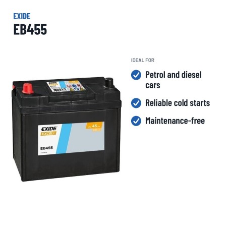 Car battery Exide EB455 12V 45Ah 330A – recommended uses