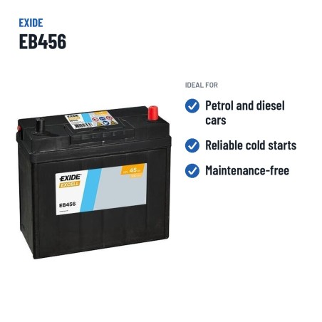 Bateria de carro Exide EB456 12V 45Ah 330A – utilizações recomendadas