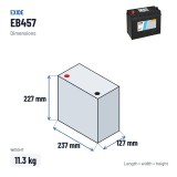 Batterie voiture Exide EB457 12V 45Ah 330A – dimensions 237 × 127 × 227 mm