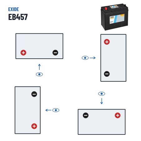 Bateria de carro Exide EB457 12V 45Ah 330A – polaridade (esquema 1, + esquerda)