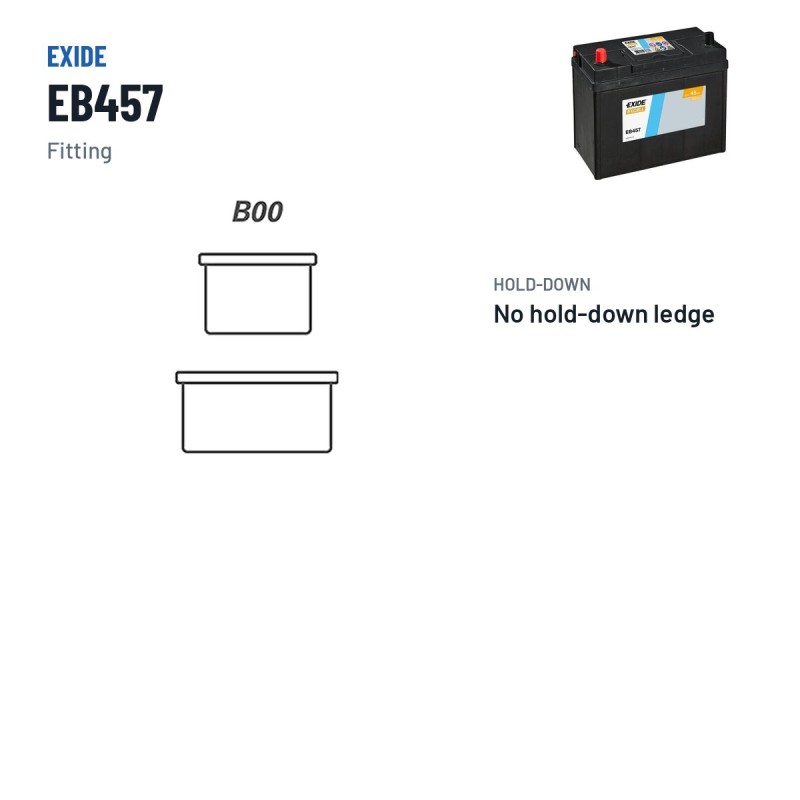 Bateria de carro Exide EB457 12V 45Ah 330A – terminal e fixação