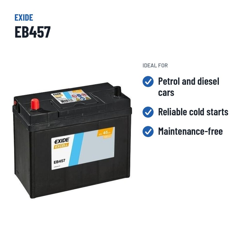 Batterie voiture Exide EB457 12V 45Ah 330A – utilisations recommandées