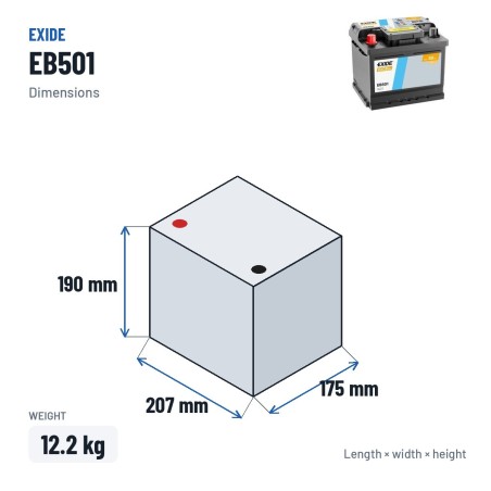Car battery Exide EB501 12V 50Ah 450A | baterias.com