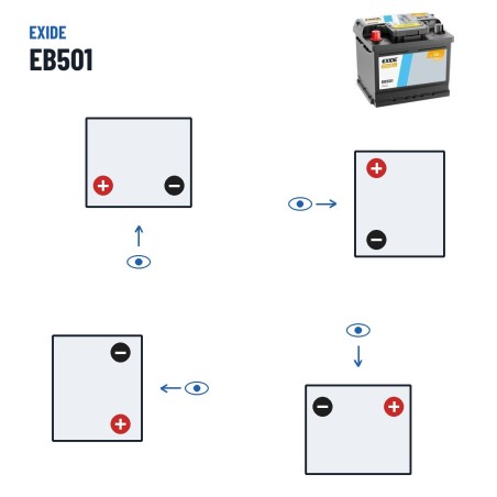 Car battery Exide EB501 12V 50Ah 450A | baterias.com