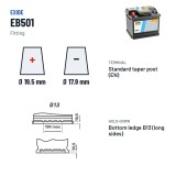 Car battery Exide EB501 12V 50Ah 450A | baterias.com