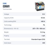 Batterie voiture Exide EB501 12V 50Ah 450A | baterias.com