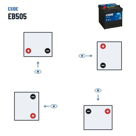 Batterie voiture Exide EB505 12V 50Ah 360A | baterias.com