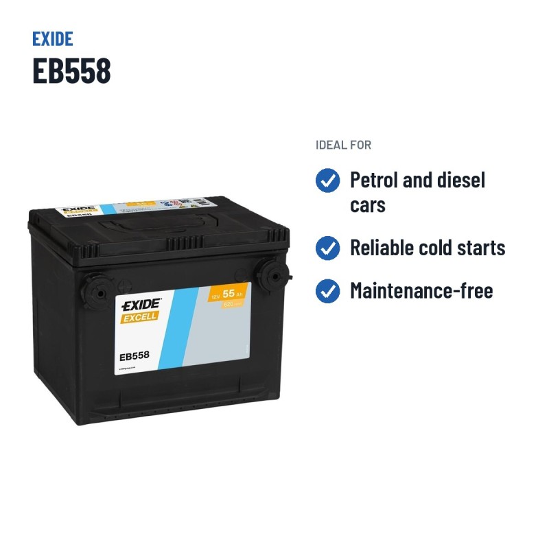 Bateria de carro Exide EB558 12V 55Ah 620A – utilizações recomendadas