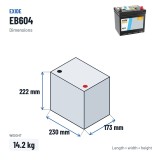 Bateria de carro Exide EB604 12V 60Ah 480A – medidas 230 × 173 × 222 mm