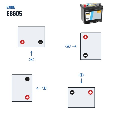 Autobatterie Exide EB605 12V 60Ah 480A – Polarität (Schaltung 1, + links)