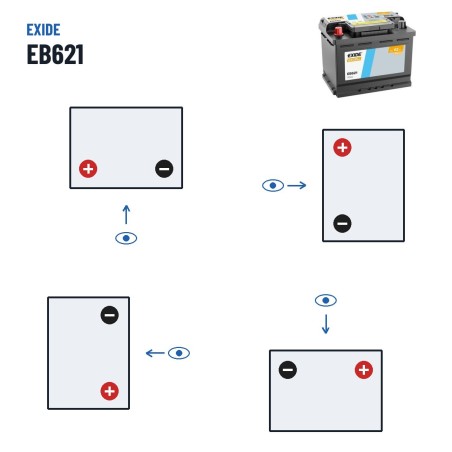 Batería de coche Exide EB621 12V 62Ah 540A – polaridad (esquema 1, + izquierda)