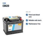 Car battery Exide EB620 12V 62Ah 540A – recommended uses