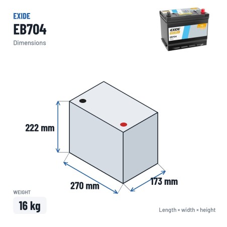 Bateria de carro Exide EB704 12V 70Ah 540A | baterias.com