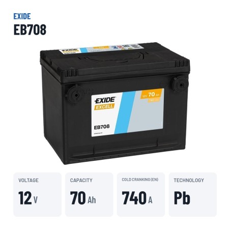 Batteria auto Exide EB708 12V 70Ah 740A – dati principali