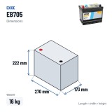 Batterie voiture Exide EB705 12V 70Ah 540A – dimensions 270 × 173 × 222 mm