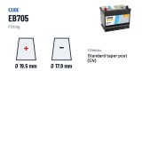 Batterie voiture Exide EB705 12V 70Ah 540A – bornes et fixation