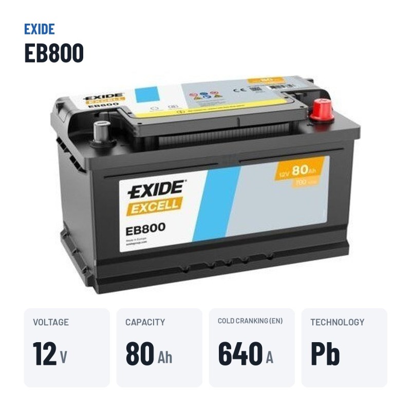 Car battery Exide EB800 12V 80Ah 640A – key specs