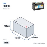 Batería de coche Exide EB800 12V 80Ah 640A | baterias.com