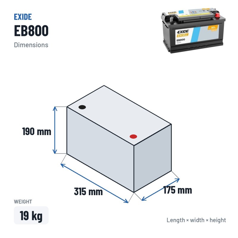 Batería de coche Exide EB800 12V 80Ah 640A | baterias.com