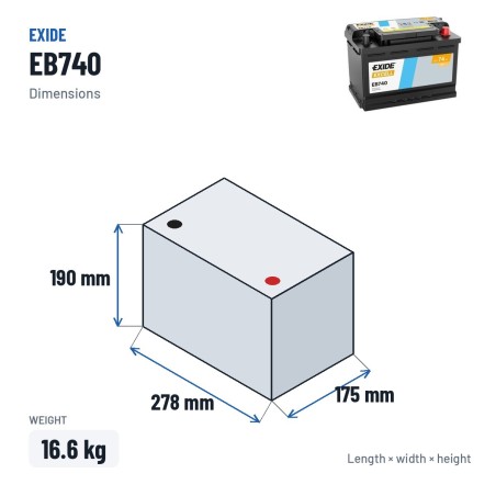 Bateria de carro Exide EB740 12V 74Ah 680A | baterias.com
