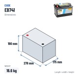 Batería de coche Exide EB741 12V 74Ah 680A | baterias.com