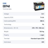 Bateria de carro Exide EB740 12V 74Ah 680A | baterias.com