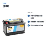Batería de coche Exide EB741 12V 74Ah 680A | baterias.com