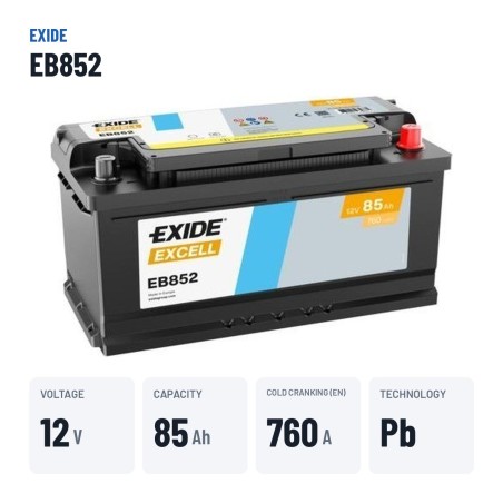 Batteria auto Exide EB852 12V 85Ah 760A – dati principali